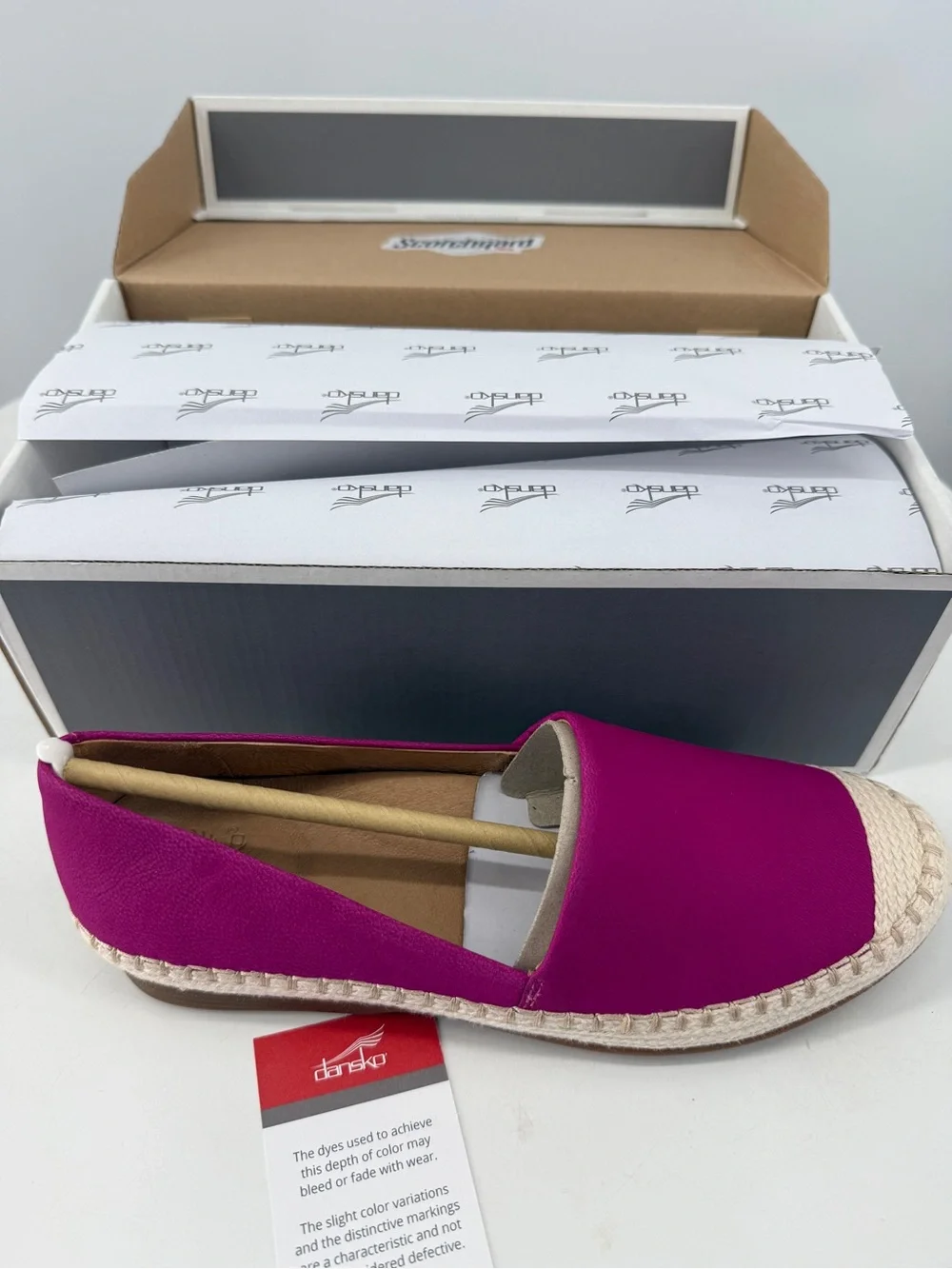 Dansko Fuschia Lesley Nubuck Leather Jute Trim Slip On Espadrilles NEW 5.5/6EU36